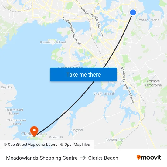 Meadowlands Shopping Centre to Clarks Beach map