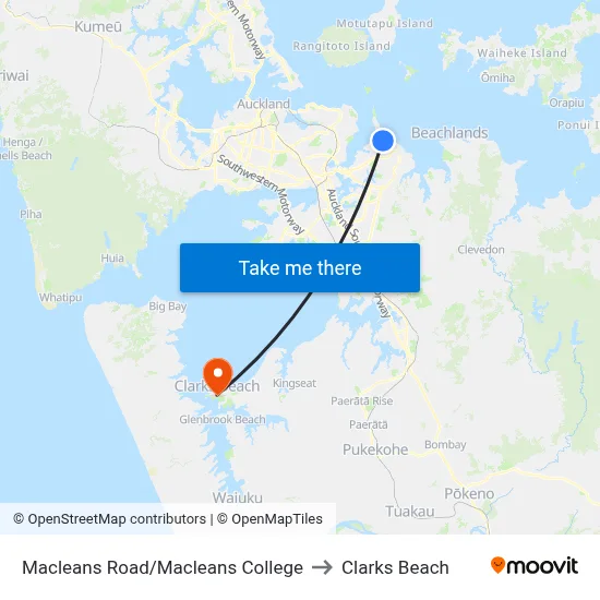 Macleans Road/Macleans College to Clarks Beach map