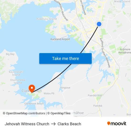 Jehovah Witness Church to Clarks Beach map