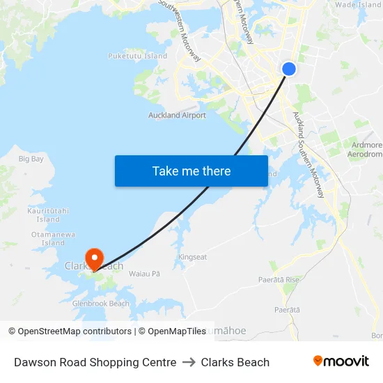 Dawson Road Shopping Centre to Clarks Beach map
