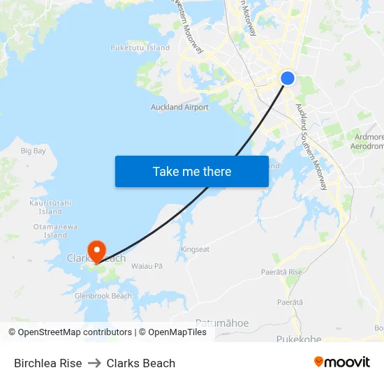 Birchlea Rise to Clarks Beach map