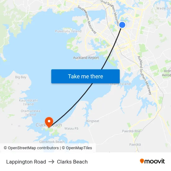 Lappington Road to Clarks Beach map