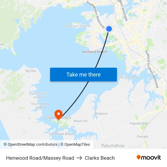 Henwood Road/Massey Road to Clarks Beach map