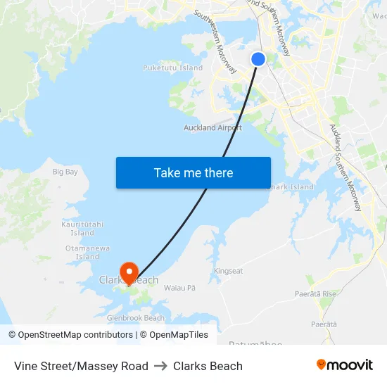 Vine Street/Massey Road to Clarks Beach map