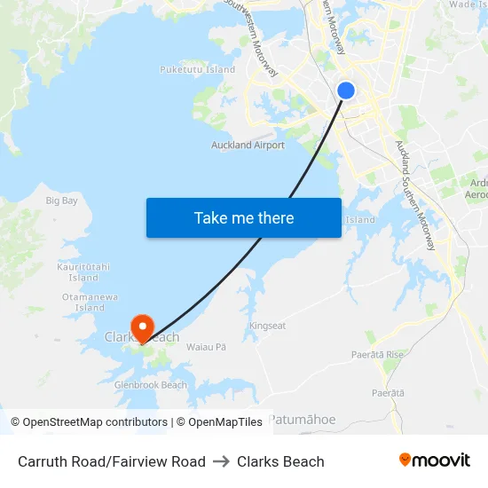 Carruth Road/Fairview Road to Clarks Beach map