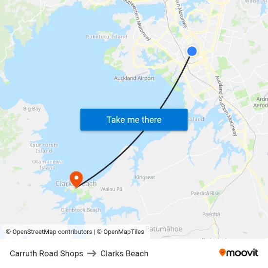Carruth Road Shops to Clarks Beach map