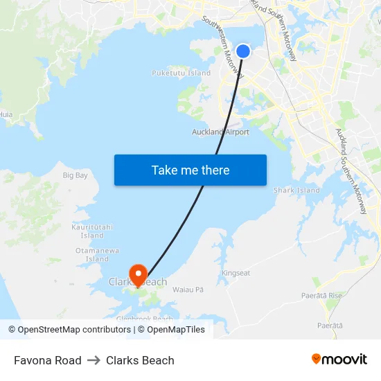 Favona Road to Clarks Beach map