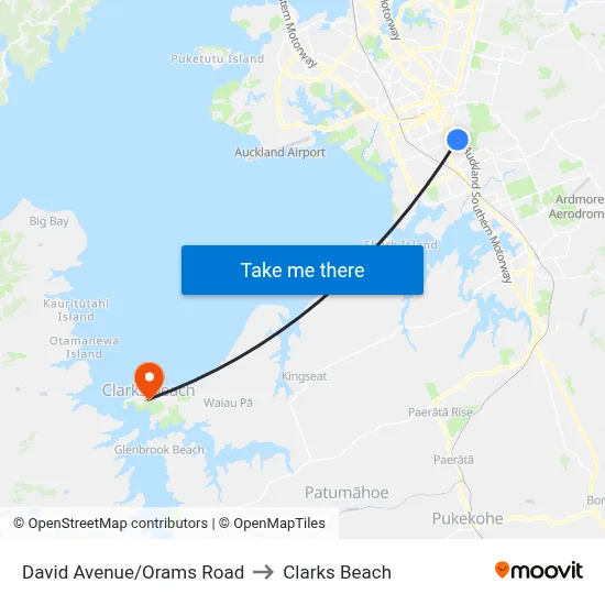 David Avenue/Orams Road to Clarks Beach map
