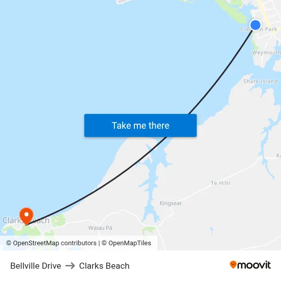 Bellville Drive to Clarks Beach map