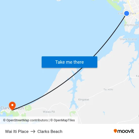 Wai Iti Place to Clarks Beach map