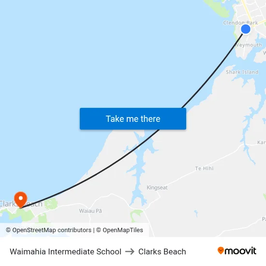 Waimahia Intermediate School to Clarks Beach map