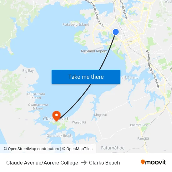 Claude Avenue/Aorere College to Clarks Beach map