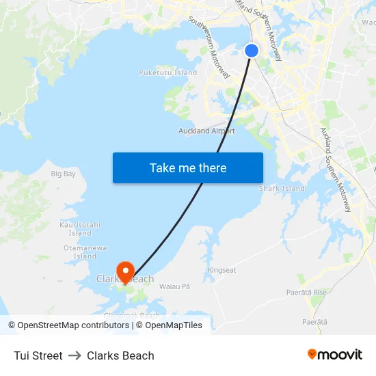 Tui Street to Clarks Beach map