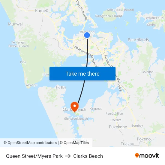 Queen Street/Myers Park to Clarks Beach map