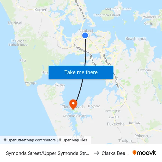 Symonds Street/Upper Symonds Street to Clarks Beach map