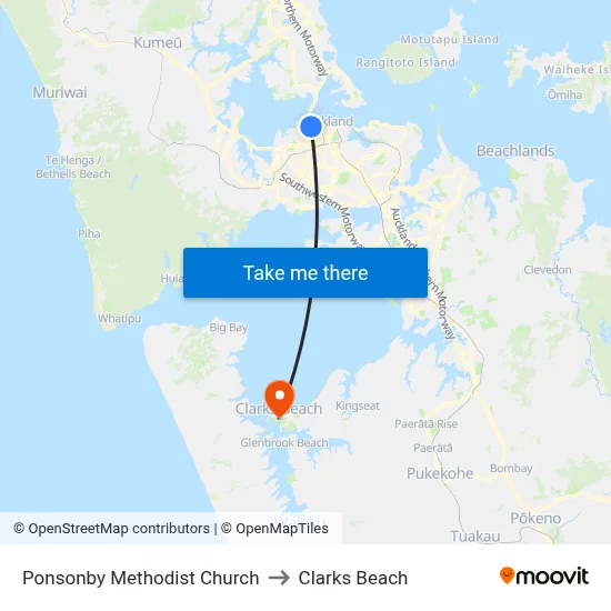 Ponsonby Methodist Church to Clarks Beach map