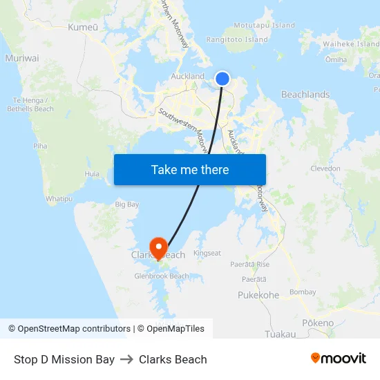 Stop D Mission Bay to Clarks Beach map