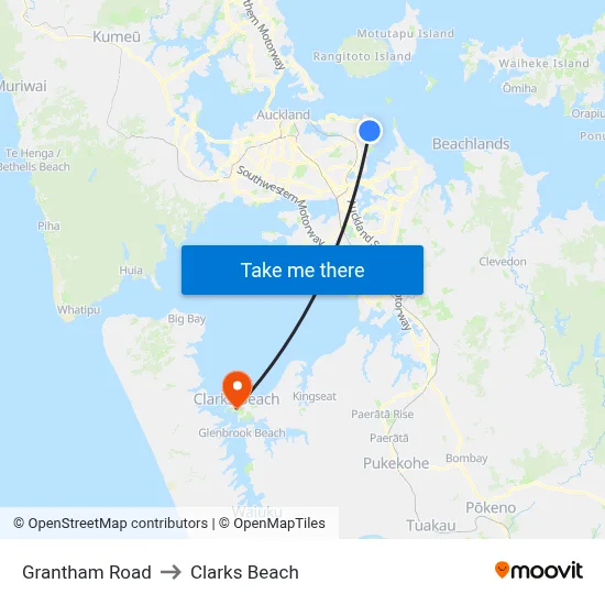Grantham Road to Clarks Beach map