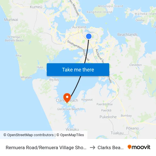 Remuera Road/Remuera Village Shops to Clarks Beach map