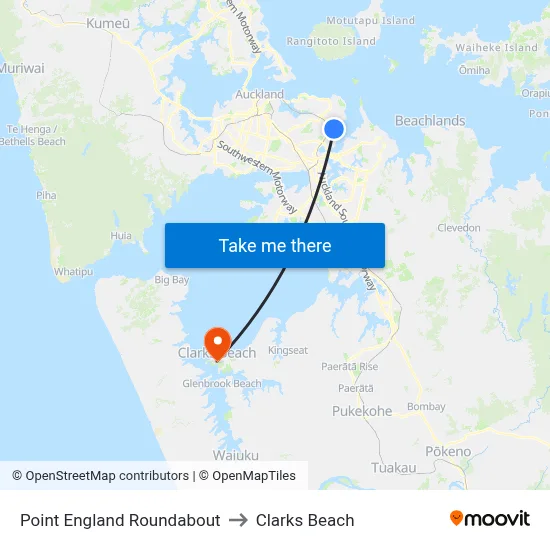 Point England Roundabout to Clarks Beach map