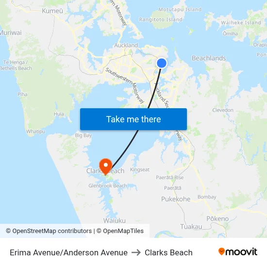 Erima Avenue/Anderson Avenue to Clarks Beach map