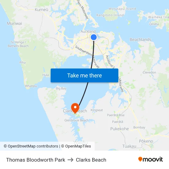 Thomas Bloodworth Park to Clarks Beach map