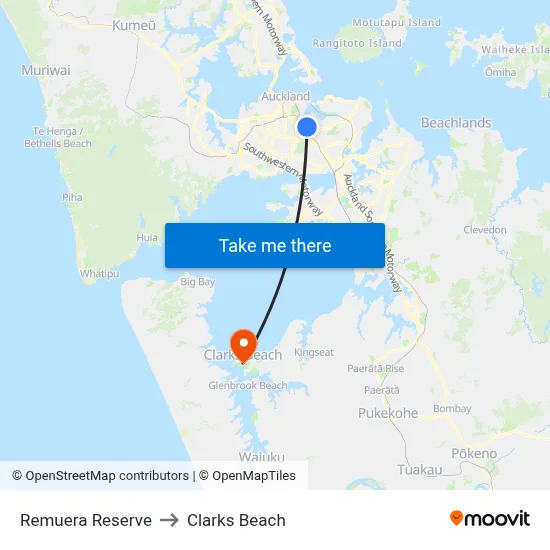 Remuera Reserve to Clarks Beach map