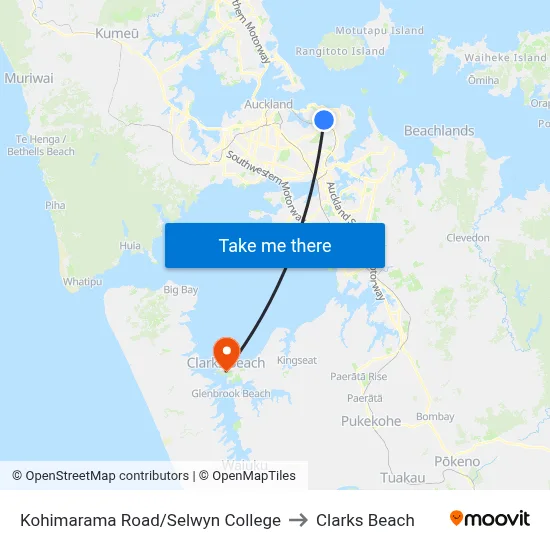 Kohimarama Road/Selwyn College to Clarks Beach map