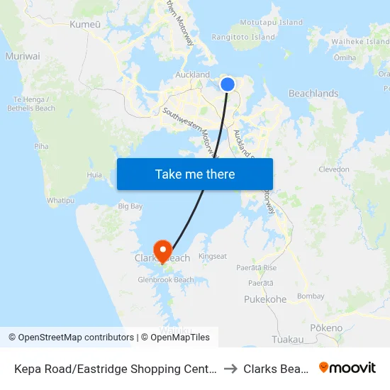 Kepa Road/Eastridge Shopping Centre to Clarks Beach map