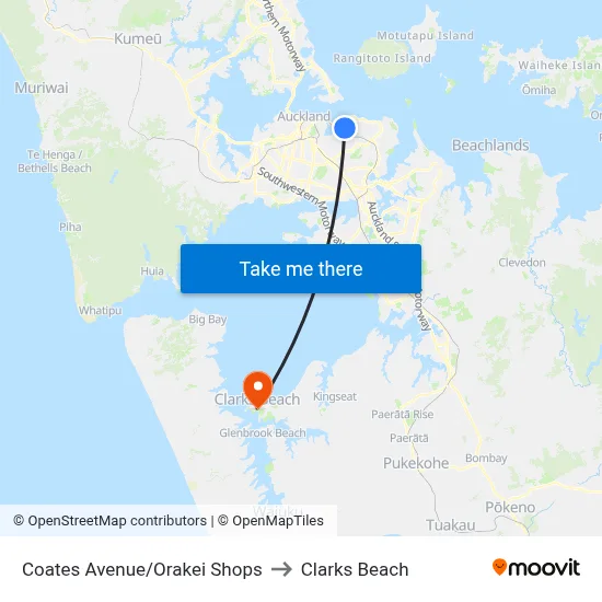 Coates Avenue/Orakei Shops to Clarks Beach map