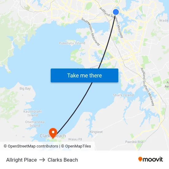 Allright Place to Clarks Beach map