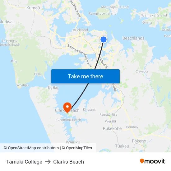 Tamaki College to Clarks Beach map