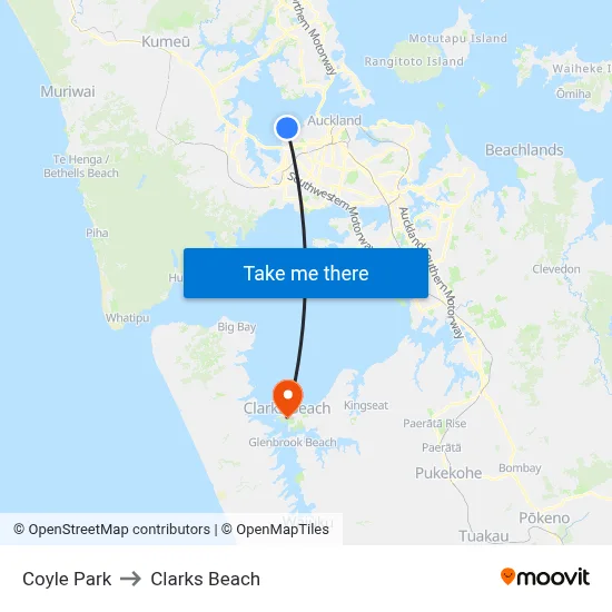 Coyle Park to Clarks Beach map