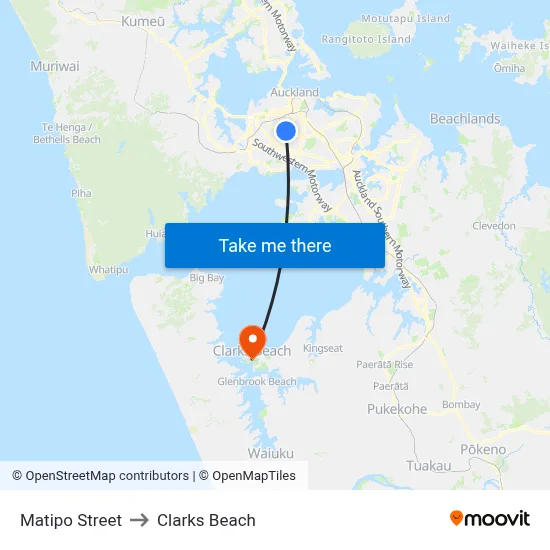 Matipo Street to Clarks Beach map