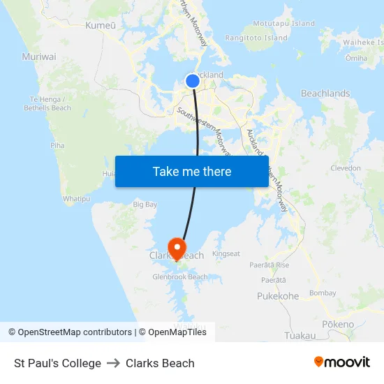 St Paul's College to Clarks Beach map