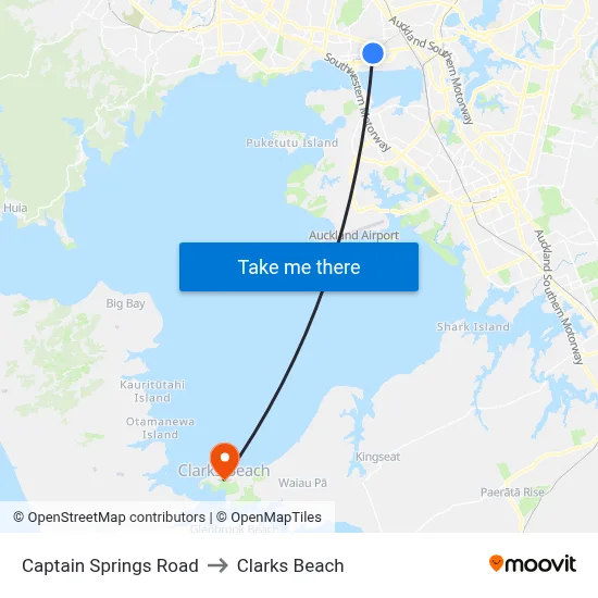 Captain Springs Road to Clarks Beach map