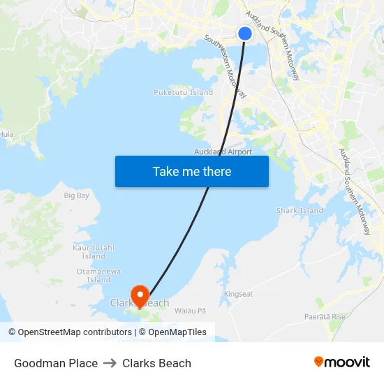 Goodman Place to Clarks Beach map