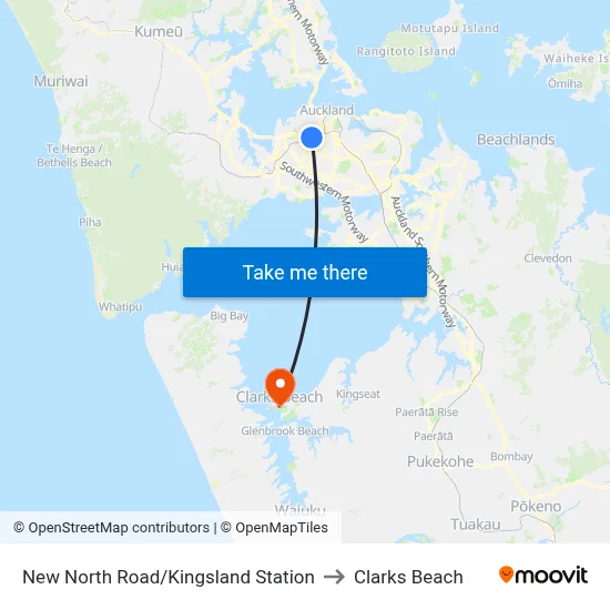 New North Road/Kingsland Station to Clarks Beach map