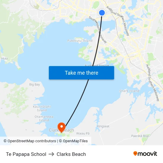 Te Papapa School to Clarks Beach map