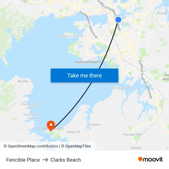 Fencible Place to Clarks Beach map