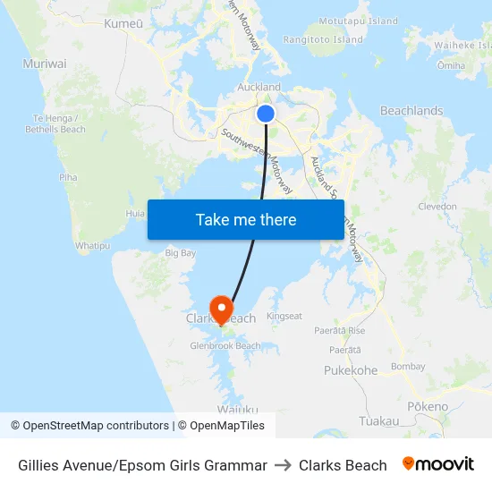 Gillies Avenue/Epsom Girls Grammar to Clarks Beach map