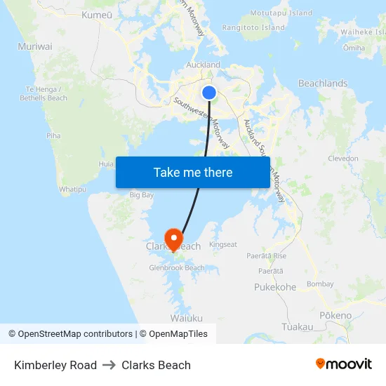 Kimberley Road to Clarks Beach map
