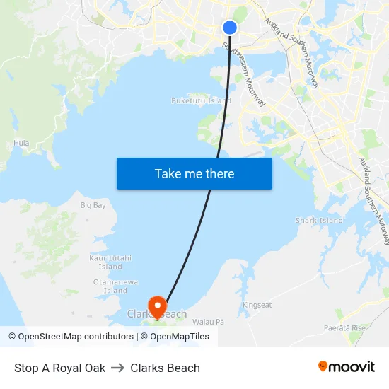 Stop A Royal Oak to Clarks Beach map
