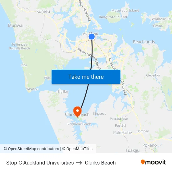 Stop C Auckland Universities to Clarks Beach map