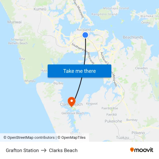 Grafton Station to Clarks Beach map
