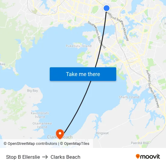 Stop B Ellerslie to Clarks Beach map