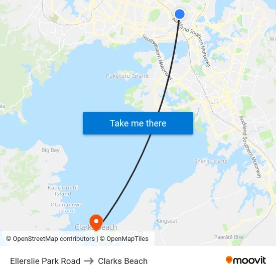 Ellerslie Park Road to Clarks Beach map