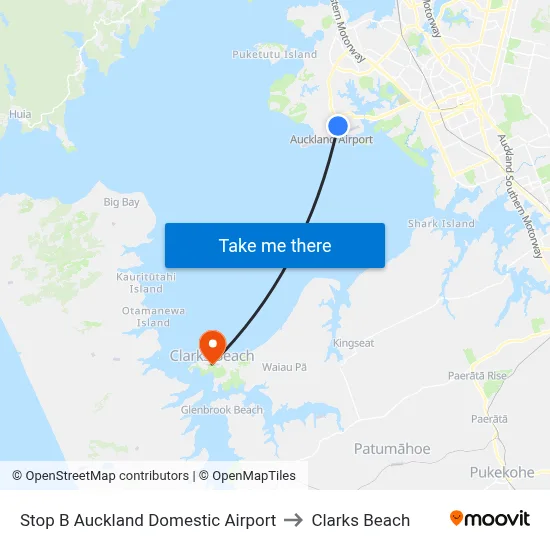 Stop B Auckland Domestic Airport to Clarks Beach map