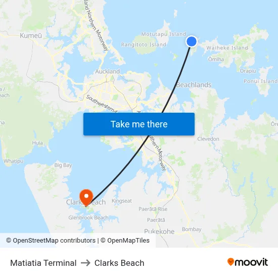 Matiatia Terminal to Clarks Beach map