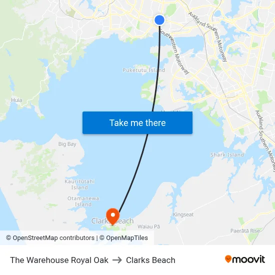 The Warehouse Royal Oak to Clarks Beach map